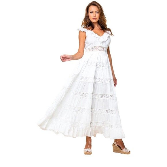 New Vintage Ibiza Adlib St. Lucia Dress maxi gown white cotton xs boho Rts$298 - Picture 3 of 5